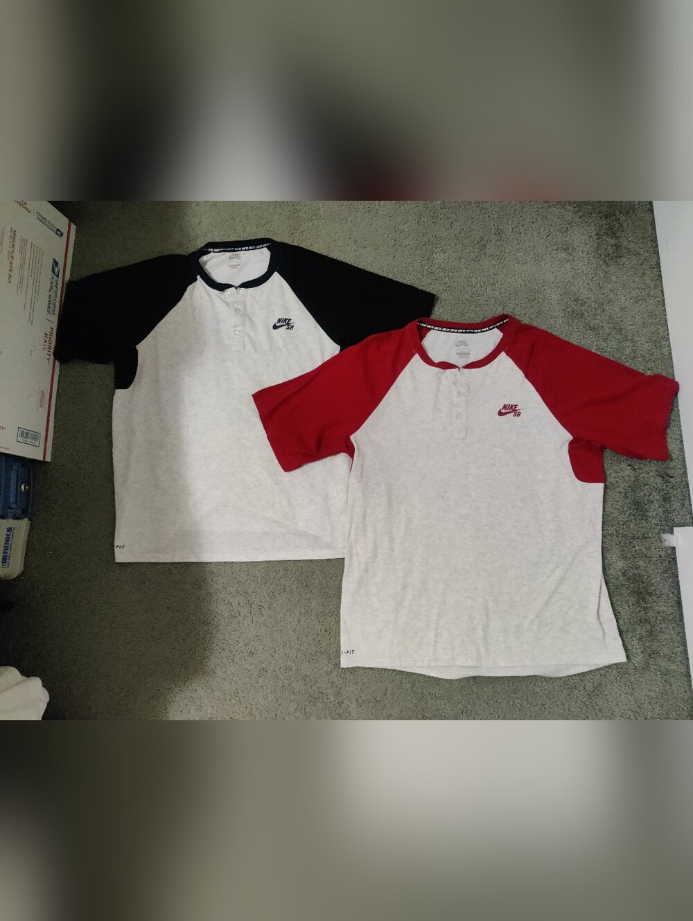 Two Nike SB Dri Fit, Short Sleeve Henley Tees